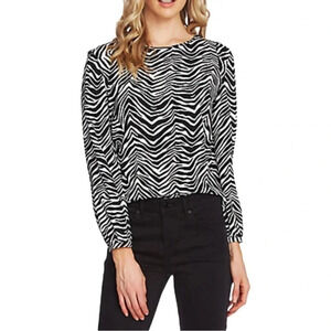 Vince Camuto Modern Imprint Zebra Womens Long Sleeve Top Size Large